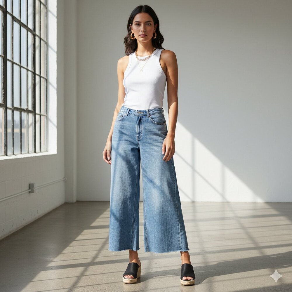 Sincerely Jules Wide Leg Light Wash 100% Cotton Size 11/30 - Picture 1 of 10